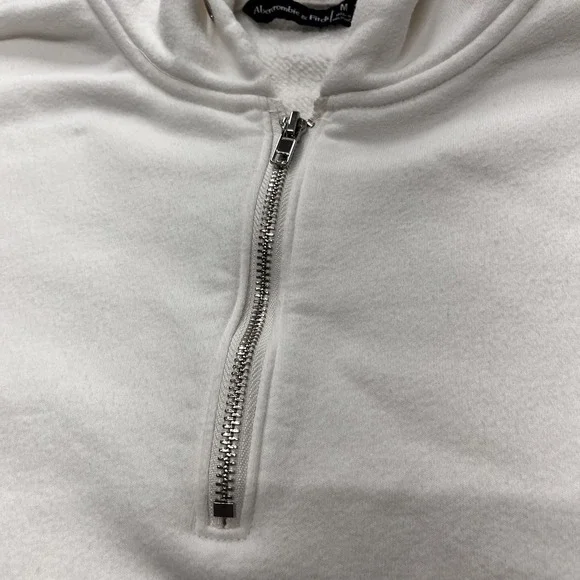 Abercrombie & Fitch Y2K Quarter Zip Jacket Cozy White Women's Medium Long Sleeve - Picture 5 of 10